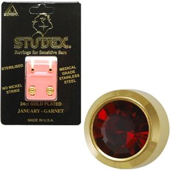 STUDEX Birthstone studs - mini bezel gold - january / garnet